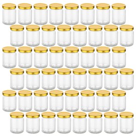 gouveo Set of 48 preserving jars, 100 ml, round with screw lid, gold, small storage jars with screw cap, screw jars for preserving and storing