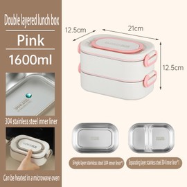 Jxkgenix Junior Lunch Box for Children with Compartments, Colourful, Divided, Leak-Proof, School BPA-Free Lunch Box for Nursery, Bento Box, Safe Lunch Box (Double Layer Pink)