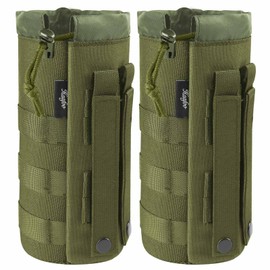 Haafoo Molle Water Bottle Holder, Upgraded 1000D Nylon Tactical Molle Water Bottle Pouch, Sports Water Bottle Bag Bottom Mesh Lining Hydration Carrier for Camping, Hiking and Travelling (Green-2pack)
