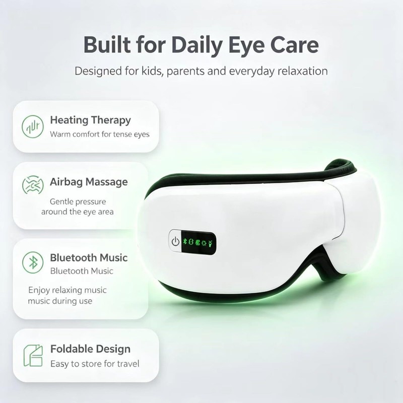 Eye Massager with Heat，Foldable Bluetooth Eye Mask，Eye Mask for Eye