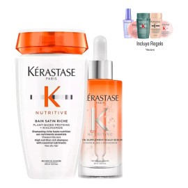 Kit Tratamiento Para Cabello Seco Kerastase Nutritive Shampoo Bain Satin Riche y Nutri-Supplement Scalp Serum Hidratacion Profunda 250ml