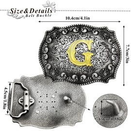 RechicGu 2 Pieces Western Cowboy Belt Buckle Bolo Tie Set Golden Initial Letter ABCJ to Z Rodeo Belt Buckles for Women Men G