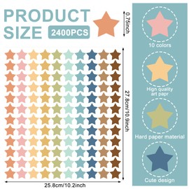 Whaline 2400Pcs Boho Star Mini Sticker 10 Colors Paper Decals Colorful Self-Adhesive Sticker Labels for Classroom Envelopes Seals Scrapbook Gifts DIY Supplies, 0.75 in