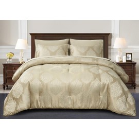 Chezmoi Collection Juliette 7-Piece Bed in a Bag Comforter Set King - Luxury Medallion Jacquard Comforter Set with Sheets for All Seasons, Gold