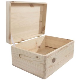 Wooden Chest Box with Lid & Etched Handles 29 x 21 x 13.5 cm | Rounded Corners | Plain Untreated Decorative Pine for Craft Decoupage