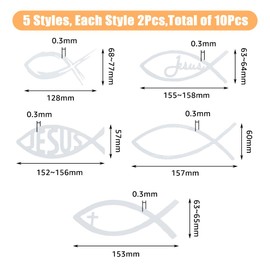 SUPERFINDINGS 10 Sheets 5 Styles White Jesus Fish Car Stickers Waterproof Plastic Auto Emblem Self-Adhesive Car Decals Automotive Car Windshield Bumper Sticker for Vehicle Decoration 5.03~6.18inch