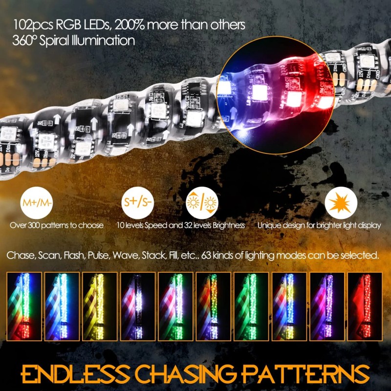 NR NIRIDER Nirider 2Ft Led Whip Lights With Flag Pole