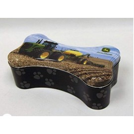 The Tin Box Company John Deere Dog Bone Shaped Tin 9" x 4.5" x 3" deep collector's item harvest