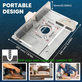 Elestoria Aluminum Router Table Insert Plate | Router Flip Plate for Woodworking Benches| Miter Gauge Guide, Sliding Fence Brackets, Tenon Ruler | Versatile Trimming Engraving Table | Silver 111