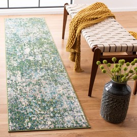 SAFAVIEH Madison Collection MAD425Y Boho Abstract Distressed Non-Shedding Living Room Entryway Foyer Hallway Bedroom Runner, 2'2" x 10' , Green / Turquoise