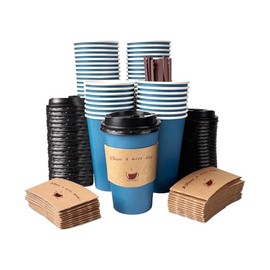 Disposable Paper Coffee Cups, 12oz & 16oz (NavyBlue, 16, ounces)