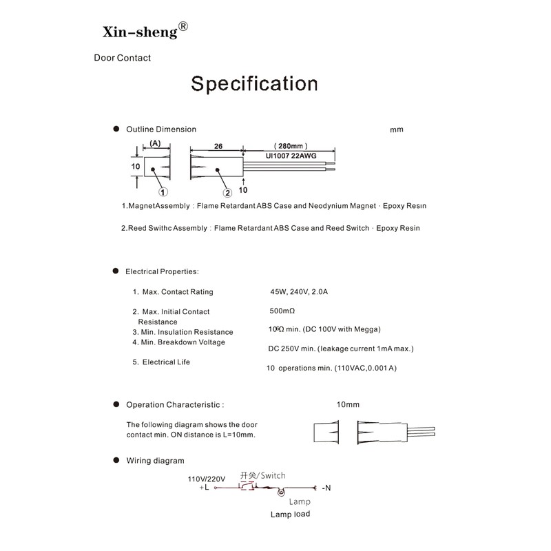 Xin-sheng 110V Wired Door Magnetic Switch Closet Switch Hidden Mounted
