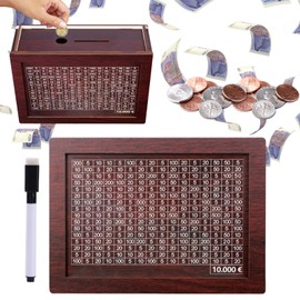 Money Saving Box, Wooden Money Box With Counter, 10000 Saving Challenge Box Savings Box, Piggy Bank Box Reusable Wooden Money Box, Money Saving Box With Erasable Pen Money Saving