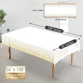 Songaa [4 Pack] Rectangle Tablecloths, Disposable Plastic Tablecloths for Indoor or Outdoor Tables Parties Christmas Picnic Birthdays and Weddings (White-Gold)