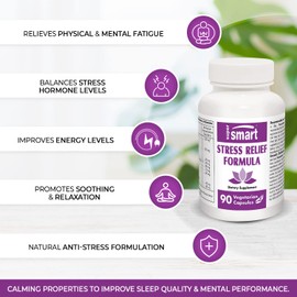 Stress Relief Formula - Hilft, Stress abzubauen - Hilft, einen erholsamen Schlaf zu fördern - Angereichert mit Magnesium und Vitamin B1 - Pflanzenextrakte - Vegan - Glutenfrei - Supersmart