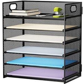 Marbrasse Bandeja Organizadora de Papel de 6 Niveles para Cartas - Organizador de Archivos de Escritorio de Malla con Asa, Organizador Clasificador de
