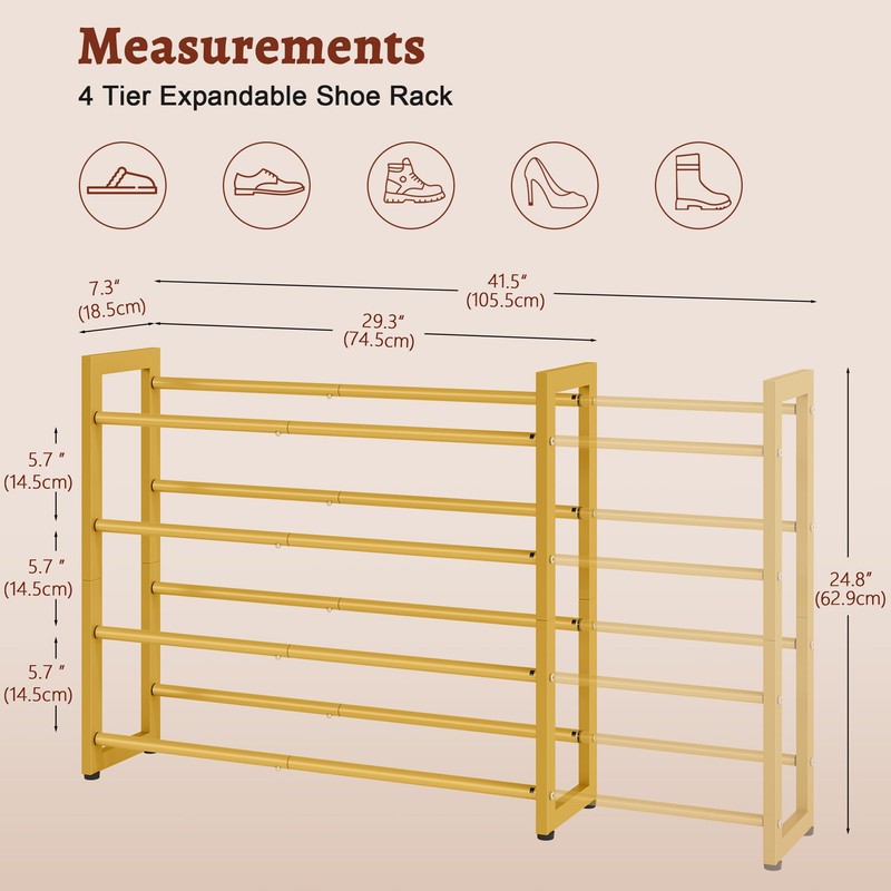 FAVOOSTY 4-Tier Expandable Shoe Rack, Adjustable Shoe Shelf Storage Organizer