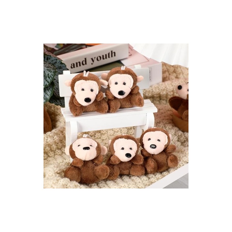 Shappy 50 Pcs Mini Plush Monkey Keychains - Cute Stuffed
