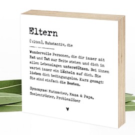 Wunderpixel® Holzbild Definition Eltern v2-15x15x2cm zum Hinstellen/Aufhängen, echter Fotodruck mit Spruch auf Holz - schwarz-weißes Wand-Bild Aufsteller Zuhause zur Dekoration Geschenk-Idee