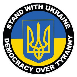 Stand with Ukraine Democracy Over Tyranny Window Cling - Support Ukraine Vibrant Static Cling Window Cling Indoor and Outdoor! - 8 Inches Tall
