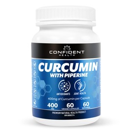 CURCUMIN with PIPERINE for Increased Absorption – 1200mg – Vegan – GMO Free – Gluten Free – 60 Veggie Capsules – 60 Servings by CONFIDENT HEALTH