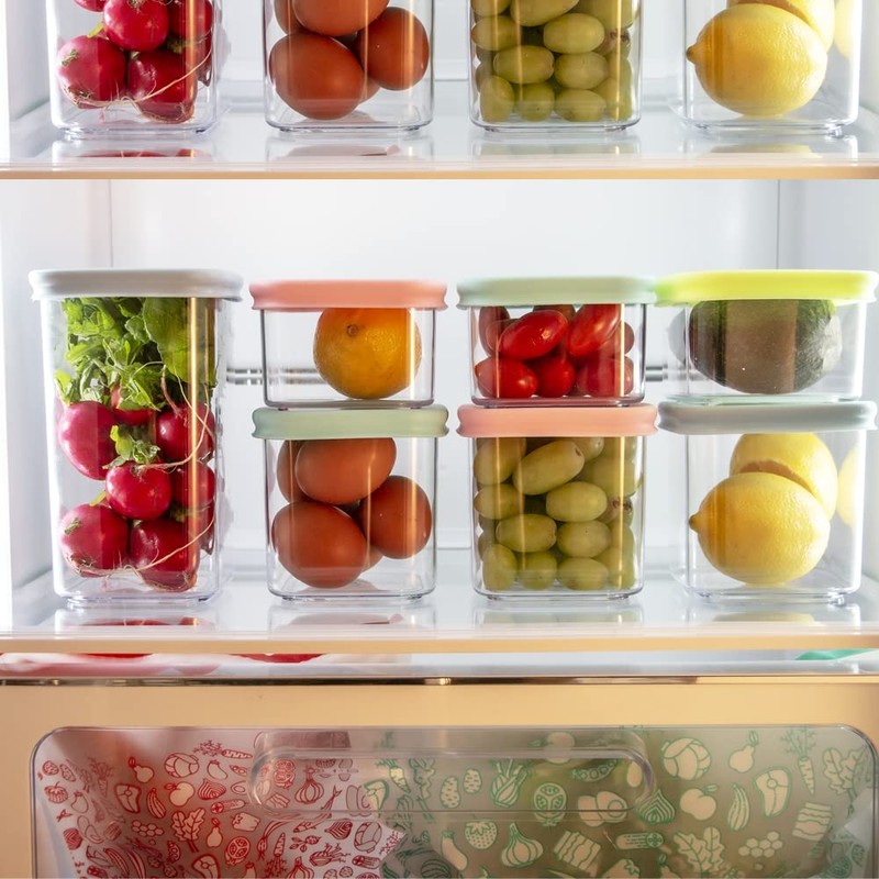 PrepSealer PrepCube Silicon Lid Food Storage Container-4PC Set, Stackable Freezer