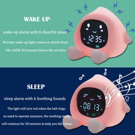 OK to Wake Clock for Kids, Kids Alarm Clock with Night Light and Sound Machine, Sleep Training Clock for Toddlers, Cute Lamp Alarm Clocks for Bedrooms, Perfect Sleep Companion for Boys Girls, Pink