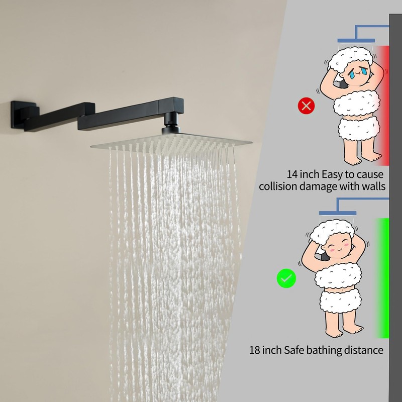 18.5 Inches Straight Extended Pivoting Shower Arm With Flange, Rain