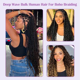 Human Braiding Hair Curly Human Hair Bulk for Braiding No Weft 20 Inch 100g Deep Water Wave Bulk Highlight Brown Human Hair Extensions for Boho Braids Wet and Wavy by Originea (#P4/27, 50gx2 bundles)