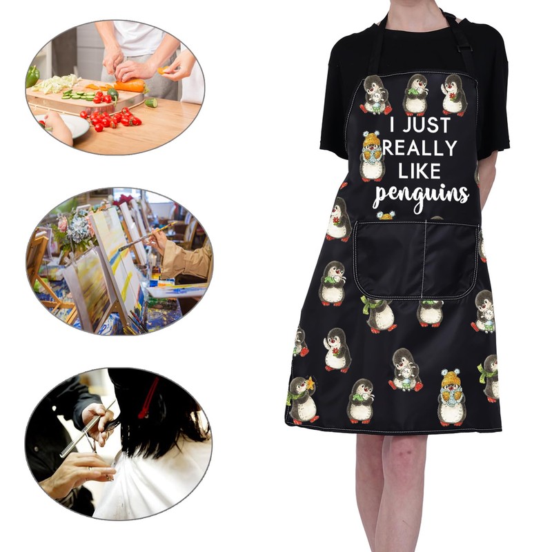 ENSIANTH Penguin Apron Penguins Cooking Apron With Pockets I Just