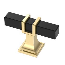 Alzassbg 6 Pack Matt Black and Gold Cabinet Knobs, 2 Inch(51mm) Diameter Cabinet Hardware Square T Bar Knurled Knobs for Cupboard and Drawers AL6094KGP-MB