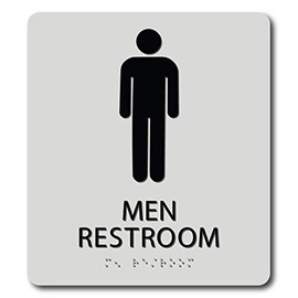 The Sign Studio - 8" x 9" - ADA Compliant- “Men Restroom” Sign Light Gray/Black - Tactile & Braille