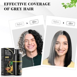 Black Hair Dye Shampoo 3 in 1, Hair Color Shampoo for Cover Grey Hair, Herbal Ingredient for Men and Women (Black)
