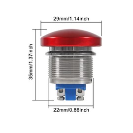 2PCS 22MM Red Mushroom Head Push Button Switch Momentary Push Button Waterproof 12V 24V 36 DC 110V 250V AC 5A SPST