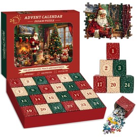 PICKFORU Advent Calendar 2024 Christmas Puzzles for Adults 1000 Pieces, Countdown Calendar Santa Claus Puzzle, Christmas Advent Calendar Winter Holiday Jigsaw Puzzles