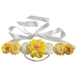 Unique pearls maternity sash for baby shower gender reveal (Yellow)