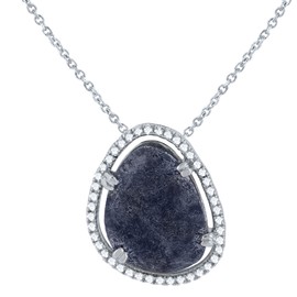 SoulBox Natural Pear Shape Sodalite and Diamond Pendant Necklace for Women in 925 Sterling Silver with 18" Silver Chain