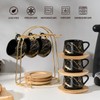 LUKA Ceramic Espresso Cups with Saucers and Metal Stand, Small