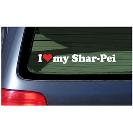 I Love My Shar-Pei Dog White Letters Red Heart Vinyl Decal Sticker Shar Pei Car Window
