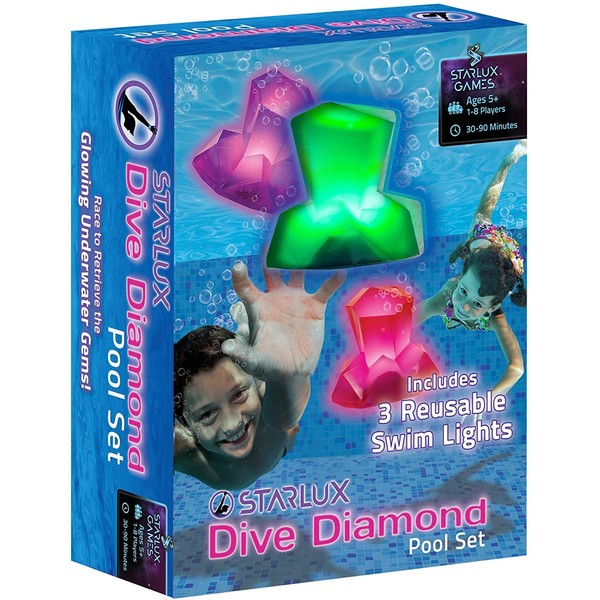Dive Diamonds – Diving Toys and Light Up Pool Toys for Kids | Ages 4-8+, 1-8 Players | Glow in the Dark Pool Toys, Light Up Dive Toys | Swim Toys | Pool Diving Toys | Bright, Easy Grip, 100% Reusable