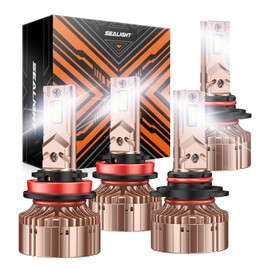 SEALIGHT H11 9005 LED Bulbs Combo, 900% Super Brighter 1:1 Halogen Beam Light, 360° Adjustable H9 H8 HB3 Headlight Bulbs with high-speed fan, Plug and Play, Off-Road Use or Fog Light, Pack of 4
