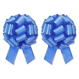 sourcing map 2pcs 16 Inch Giant Large Pull Bow Big Metallic Car Bows Ribbon with Gold Edge for Wedding Presents Gift Wrapping Christmas, Blue
