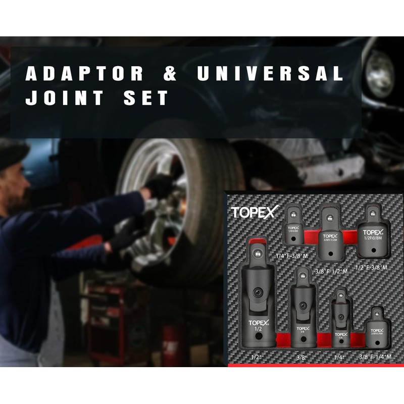 TOPEX 7-Piece Socket Adapter Set 1/4" 3/8" And 1/2" Universal