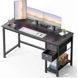 NEWBULG 40-47" Computer Desk with Storage Drawers,Small Office Desk Modern Study Table - 47 Inch, Black