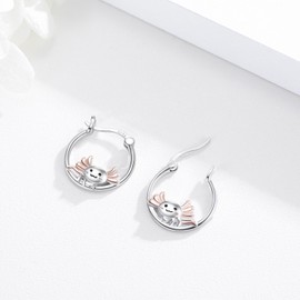 JUSTKIDSTOY Axolotl Earrings for Women Girls 925 Sterling Silver Hypoallergenic Cute Sea Creature Hoop Earrings Kawaii Axolotl Jewelry Gifts