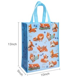 Loveinside Corgi Reusable Gift Bag, Adorable Corgi Dog and Paw Design Medium Recycled Light Blue Dog Gift Bag for Girls, Boys, Kids, Birthday, Pet Party Favor, 10" x 5" x 13", 1 Pcs
