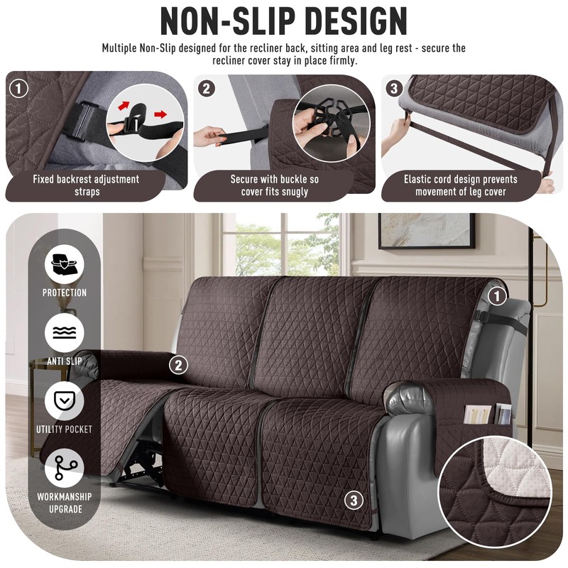 TAOCOCO 100% Waterproof Recliner Cover, Non-Slip Washable Reclining Couch Cover
