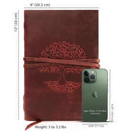 LUXEORIA Tree Of Life Leather Journal for Women and Men, Handcrafted Leather Journal for Writing Womens, Sketchbook, Travel Diary with Unlined Deckle Paper, Wine Red 8x13