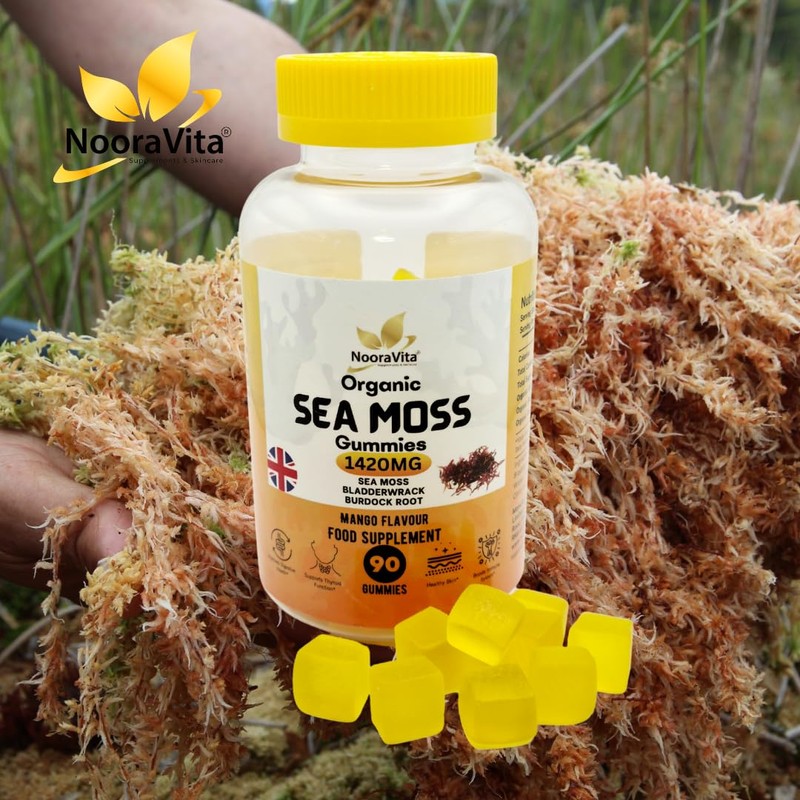 NooraVita Organic Sea Moss Gummies, 1420mg with Bladderwrack and Burdock