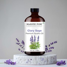 Majestic Pure Clary Sage Essential Oil | 100% Pure and Natural Clary Sage Oil | Premium Grade Essential Oils for Hair Care, Home Diffusers, Skin, Aromatherapy, Massage and Humidifiers | 4 Fl Oz